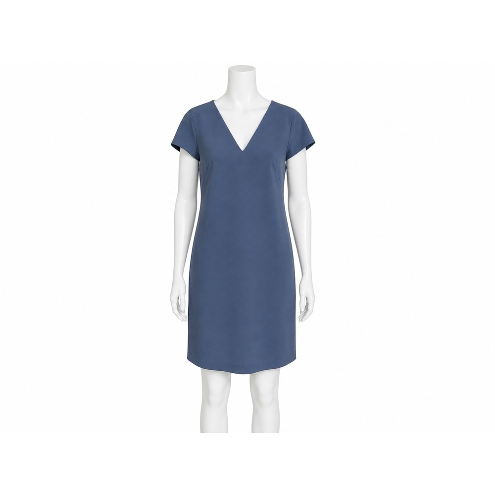 Milly Dress Women 10 Blue V-Neck Shift Short Sleeve Crepe Career Cocktail Chic
